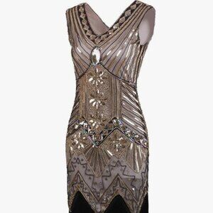 1920s Art Deco Fringe Dress Roaring 20s Flapper Dress Great Gatsby Dress M